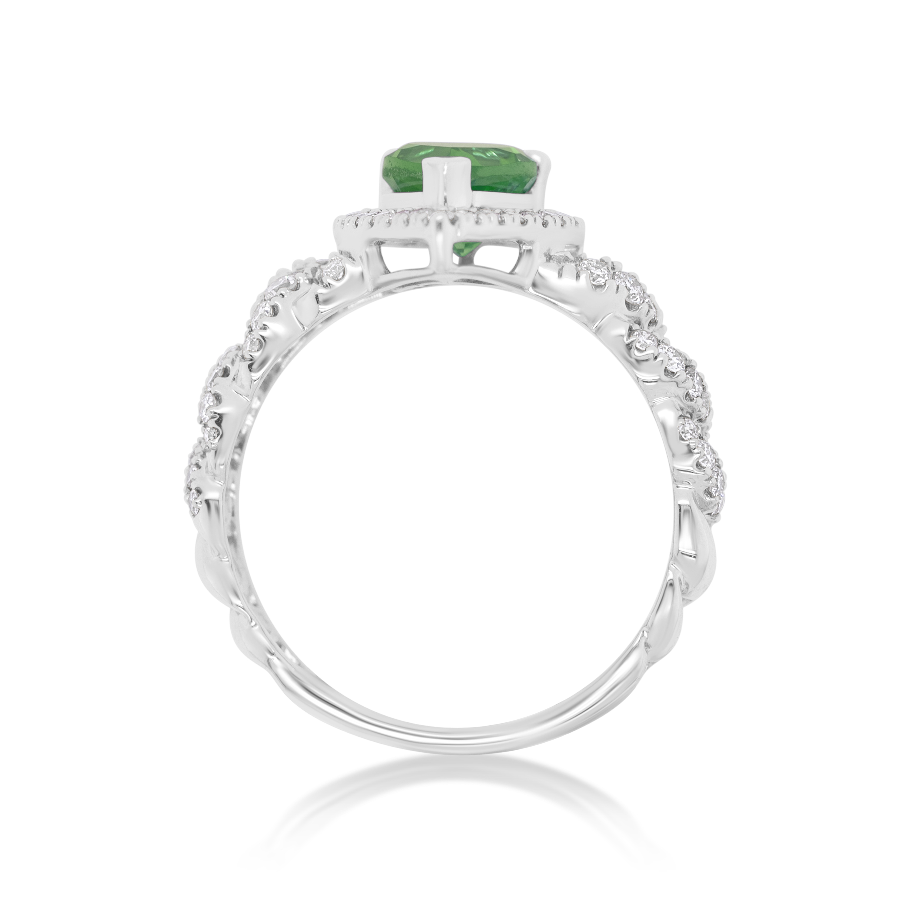 Diamond Ring 0.55 ct. 14K White Gold Green Pear Shaped Center Stone